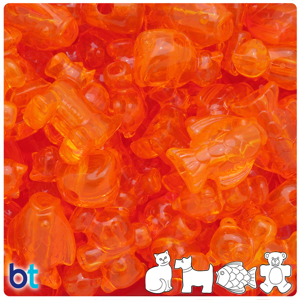 Orange Transparent Pet Parade Pony Beads (8pcs)