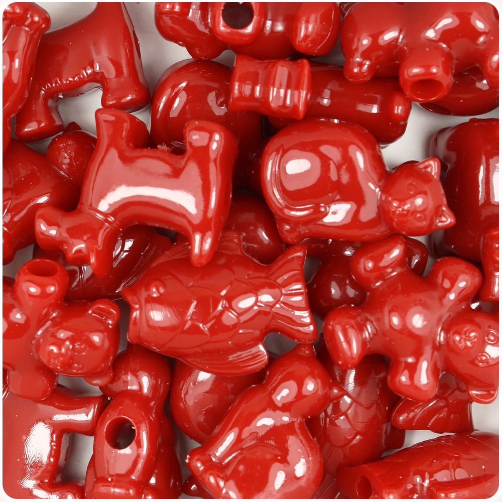 Red Opaque Pet Parade Pony Beads (8pcs)