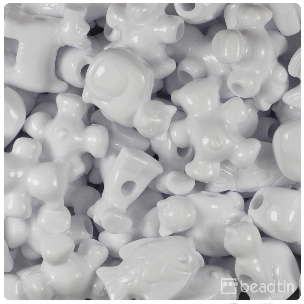 White Opaque Pet Parade Pony Beads (8pcs)