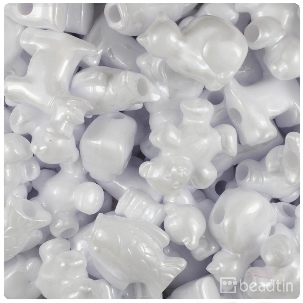 White Pearl Pet Parade Pony Beads (8pcs)