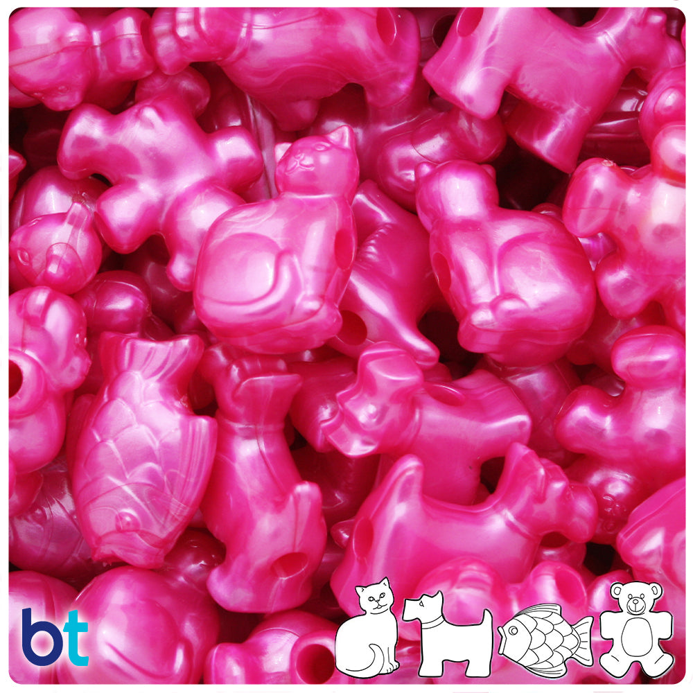 Hot Pink Pearl Pet Parade Pony Beads (8pcs)
