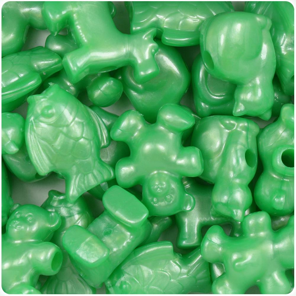 Bright Green Pearl Pet Parade Pony Beads (8pcs)