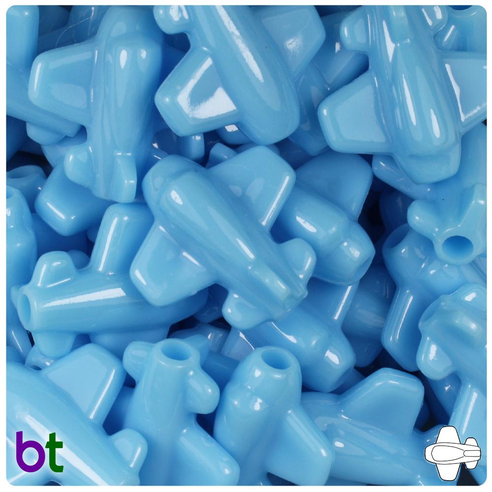 Baby Blue Opaque 25mm Airplane Pony Beads (8pcs)