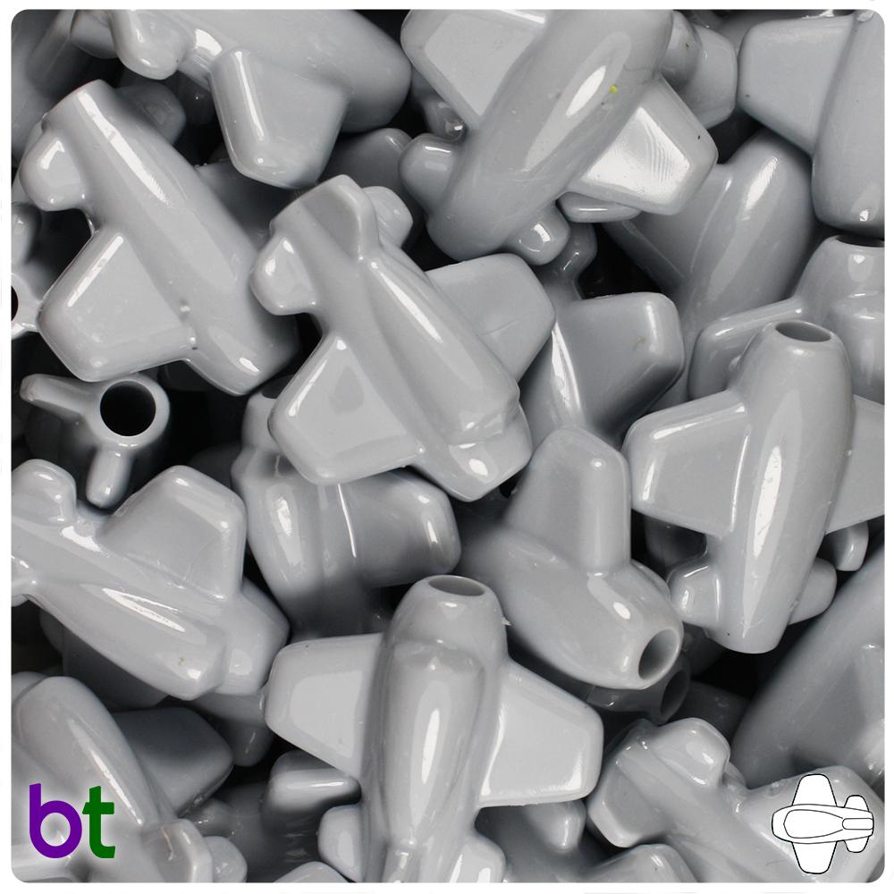 Grey Opaque 25mm Airplane Pony Beads (8pcs)