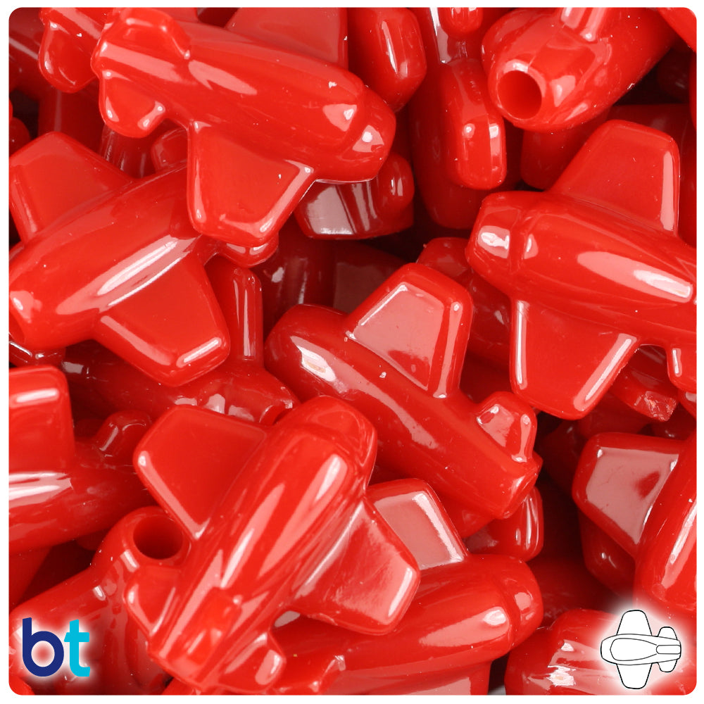 Red Opaque 25mm Airplane Pony Beads (24pcs)