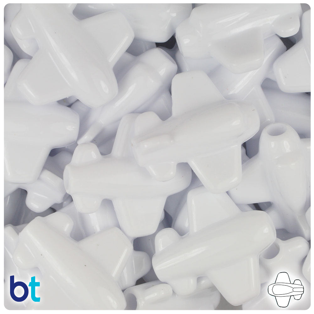 White Opaque 25mm Airplane Pony Beads (24pcs)