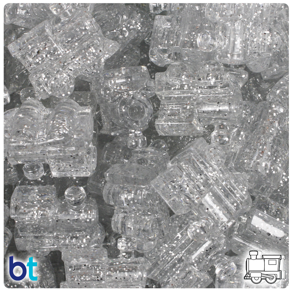 Silver Sparkle 22mm Train Pony Beads (24pcs)