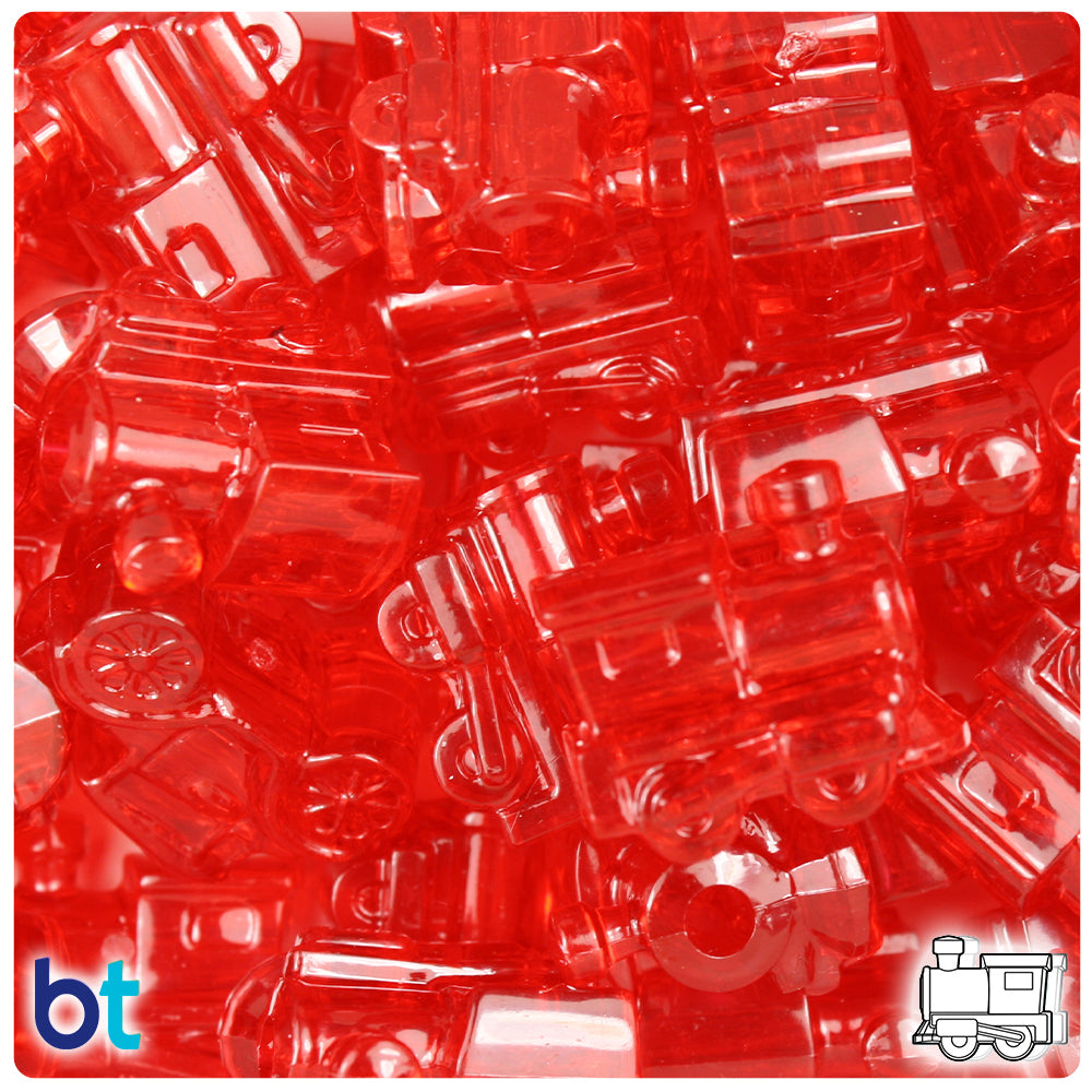 Ruby Transparent 22mm Train Pony Beads (24pcs)
