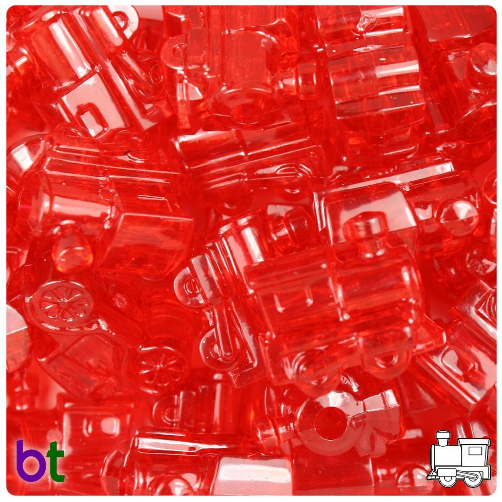 Ruby Transparent 22mm Train Pony Beads (8pcs)