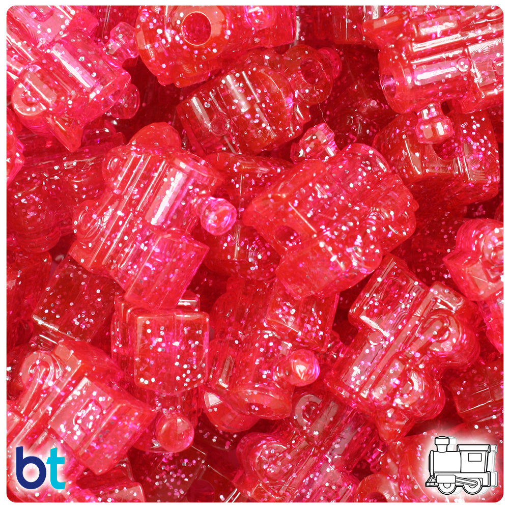 Hot Pink Sparkle 22mm Train Pony Beads (24pcs)