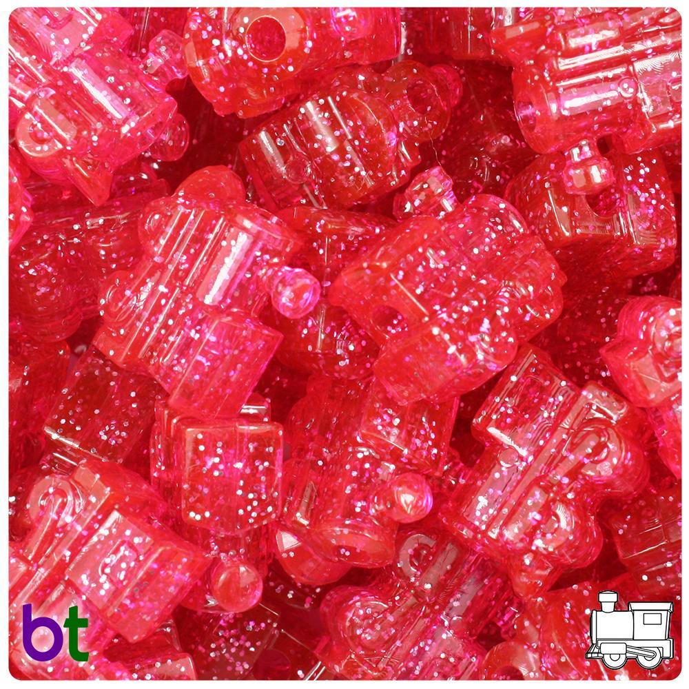 Hot Pink Sparkle 22mm Train Pony Beads (8pcs)