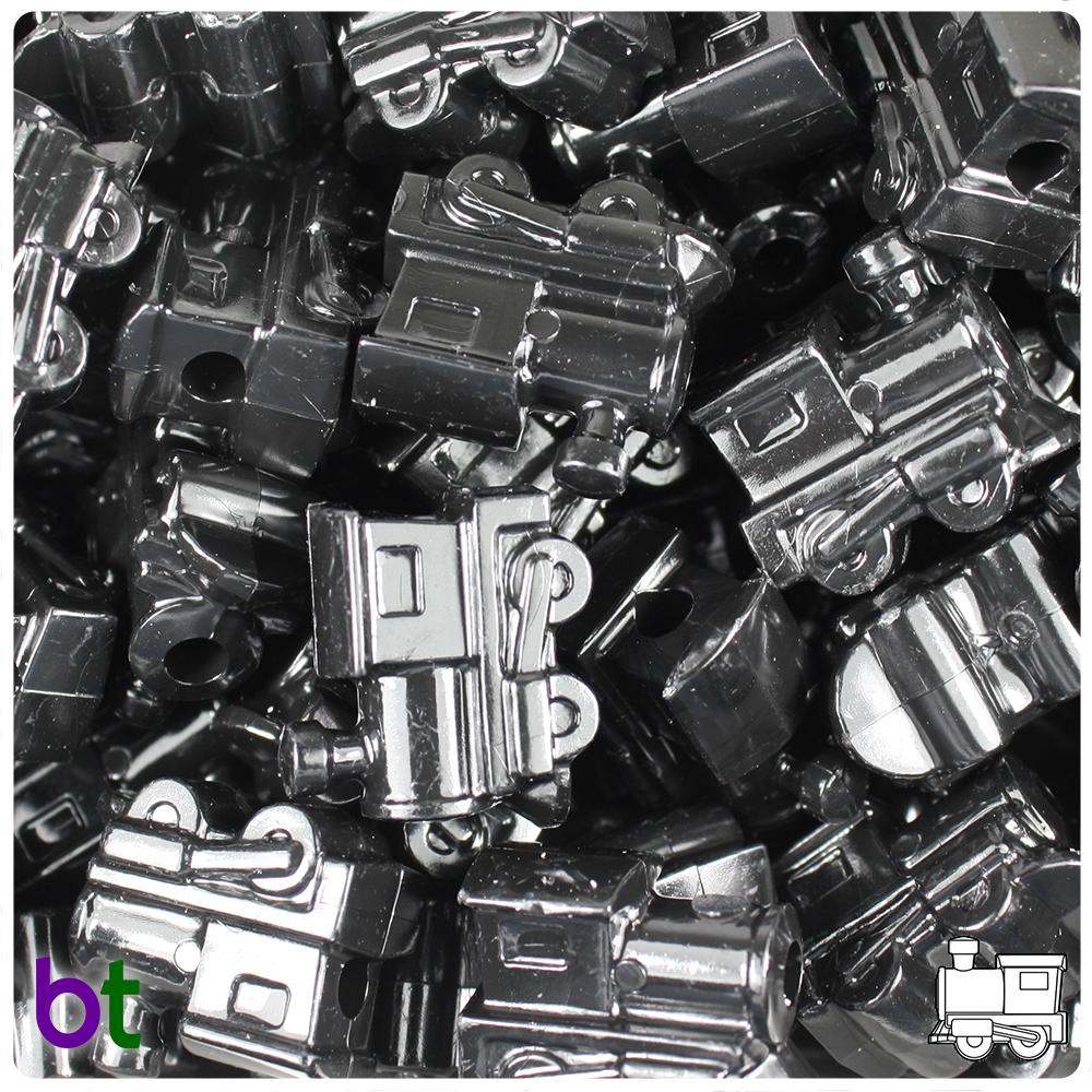 Black Opaque 22mm Train Pony Beads (8pcs)