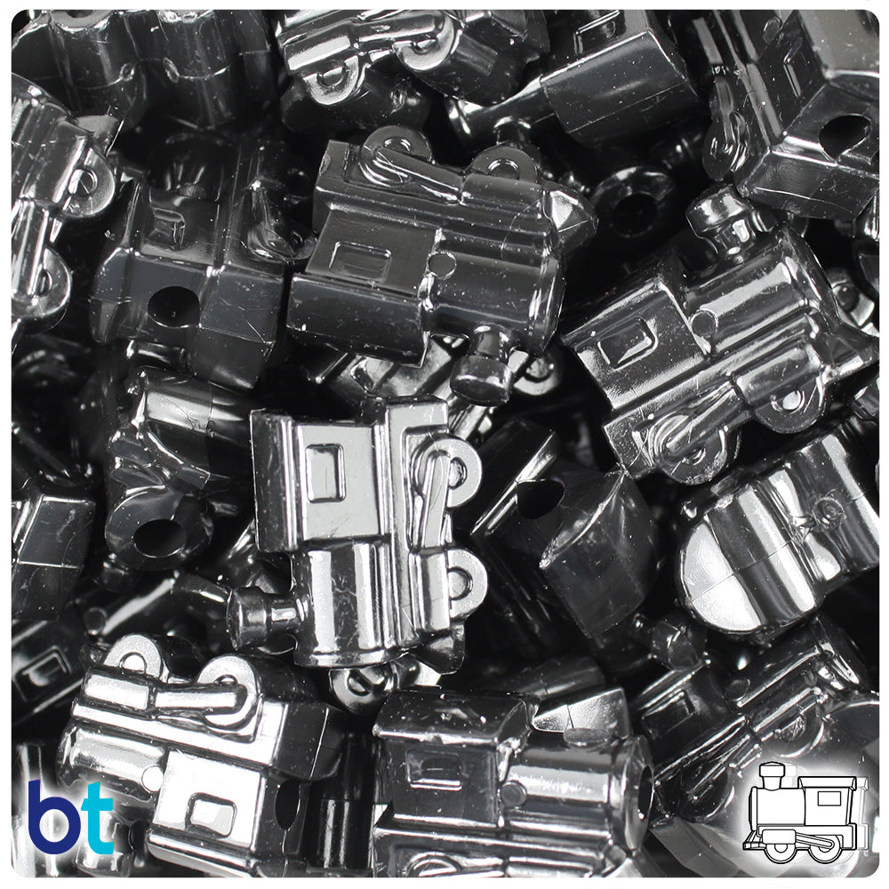 Black Opaque 22mm Train Pony Beads (24pcs)