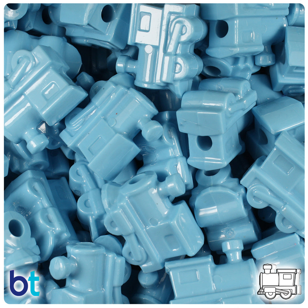 Baby Blue Opaque 22mm Train Pony Beads (24pcs)
