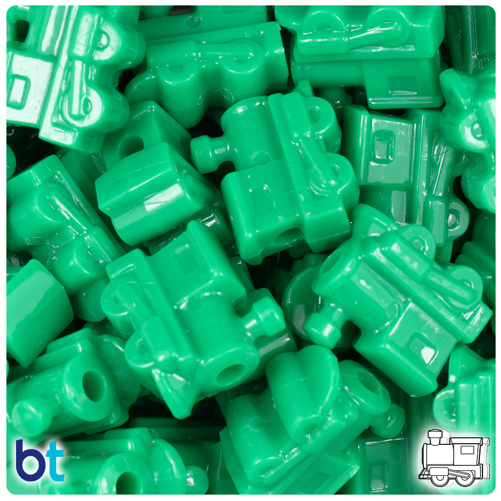 Green Opaque 22mm Train Pony Beads (24pcs)