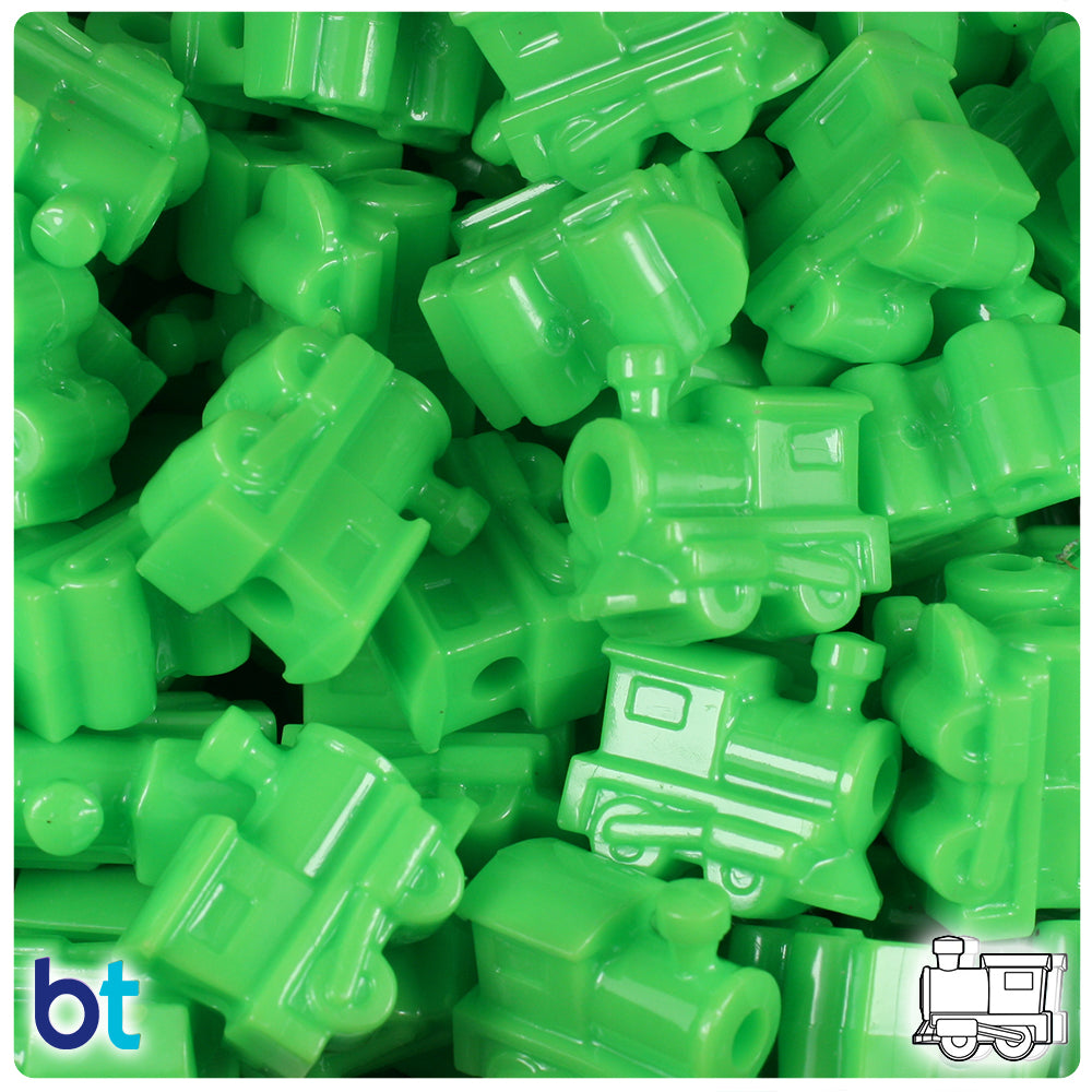 Lime Opaque 22mm Train Pony Beads (24pcs)