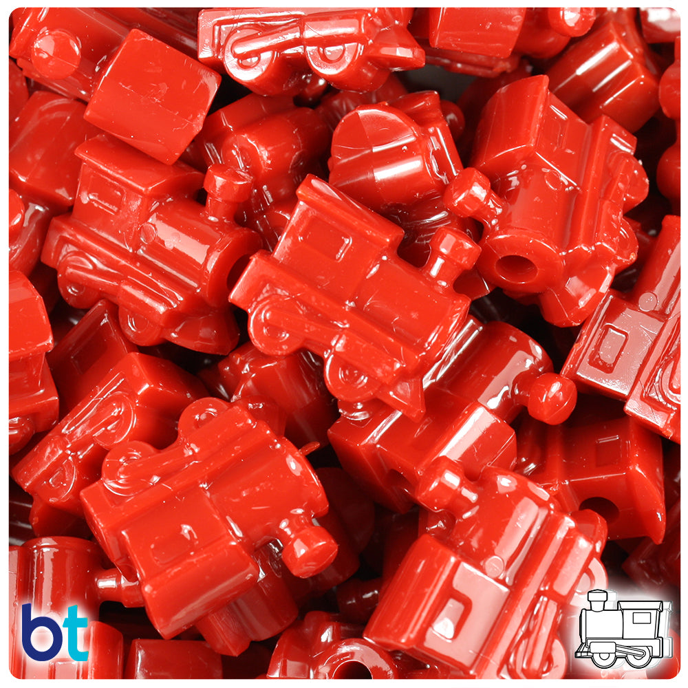 Red Opaque 22mm Train Pony Beads (24pcs)