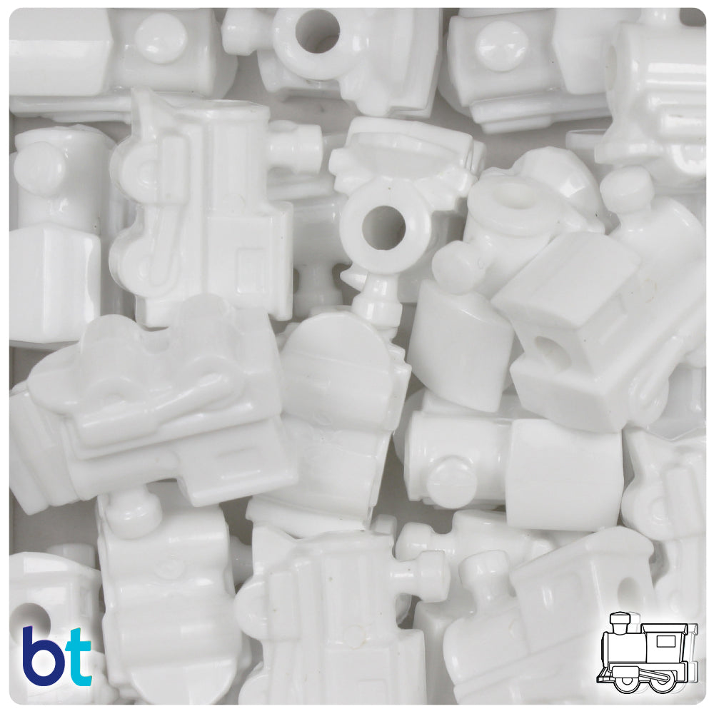 White Opaque 22mm Train Pony Beads (24pcs)