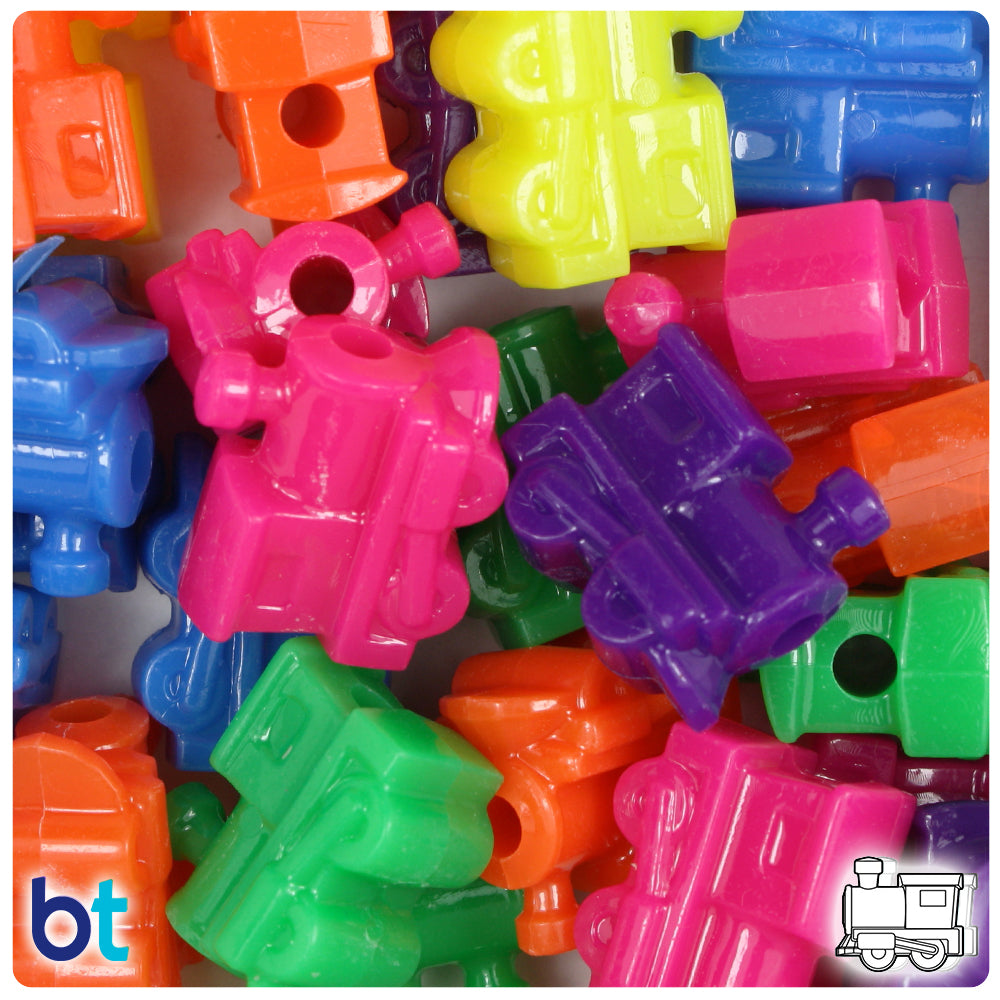 Neon Bright Mix 22mm Train Pony Beads (24pcs)
