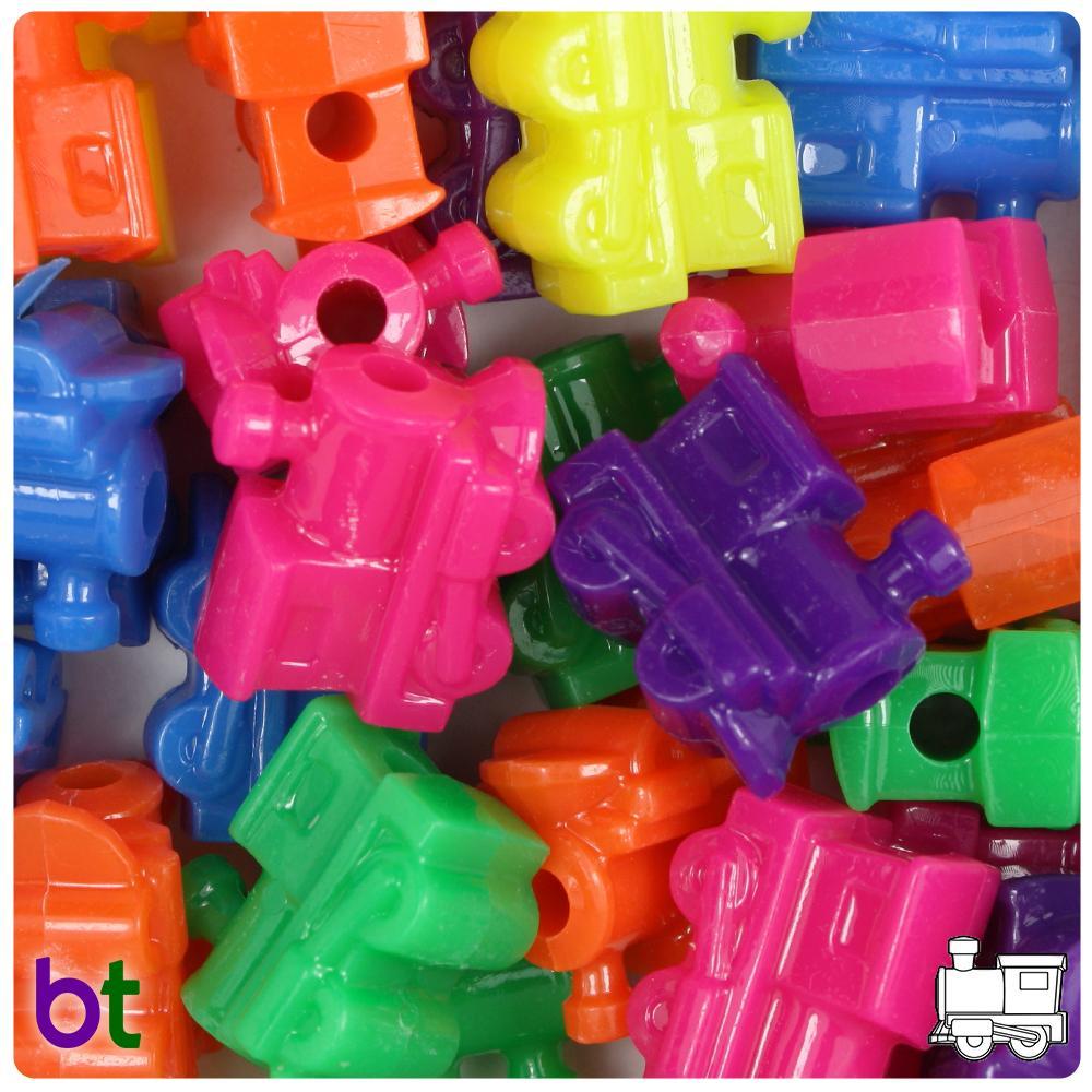 Neon Bright Mix 22mm Train Pony Beads (8pcs)