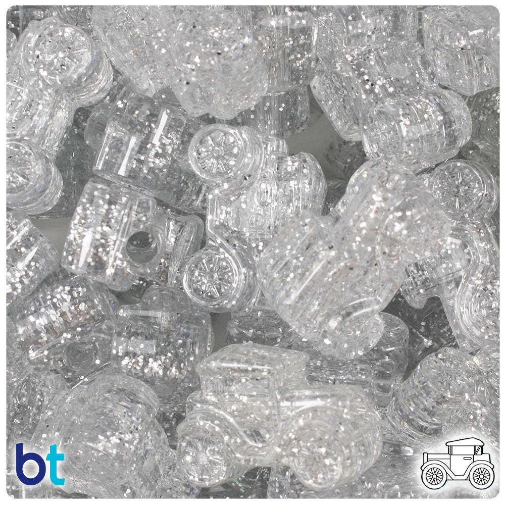 Silver Sparkle 25mm Car Pony Beads (24pcs)