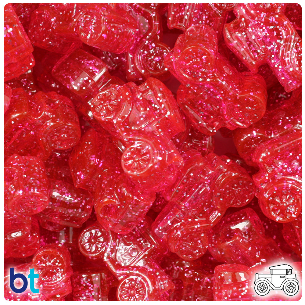 Hot Pink Sparkle 25mm Car Pony Beads (24pcs)