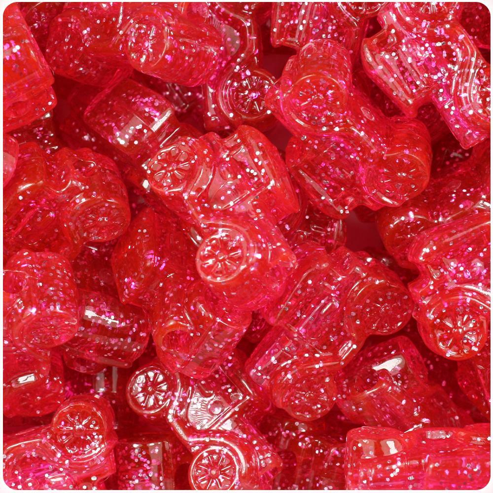 Hot Pink Sparkle 25mm Car Pony Beads (8pcs)