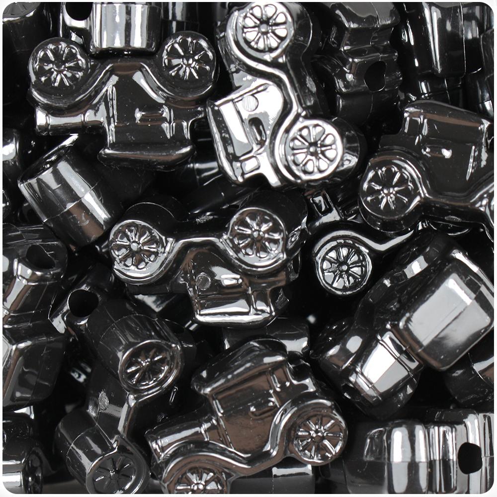 Black Opaque 25mm Car Pony Beads (8pcs)