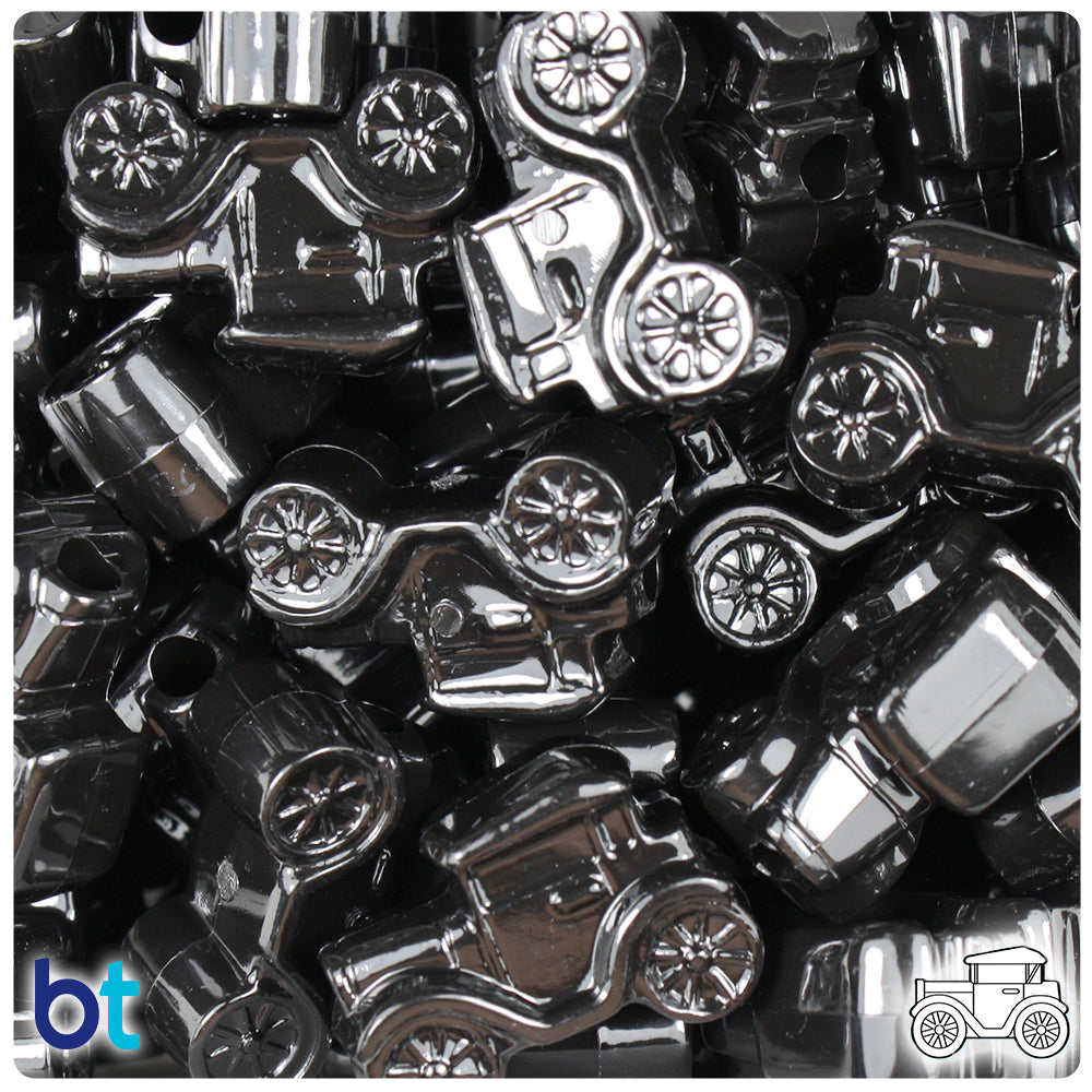 Black Opaque 25mm Car Pony Beads (24pcs)