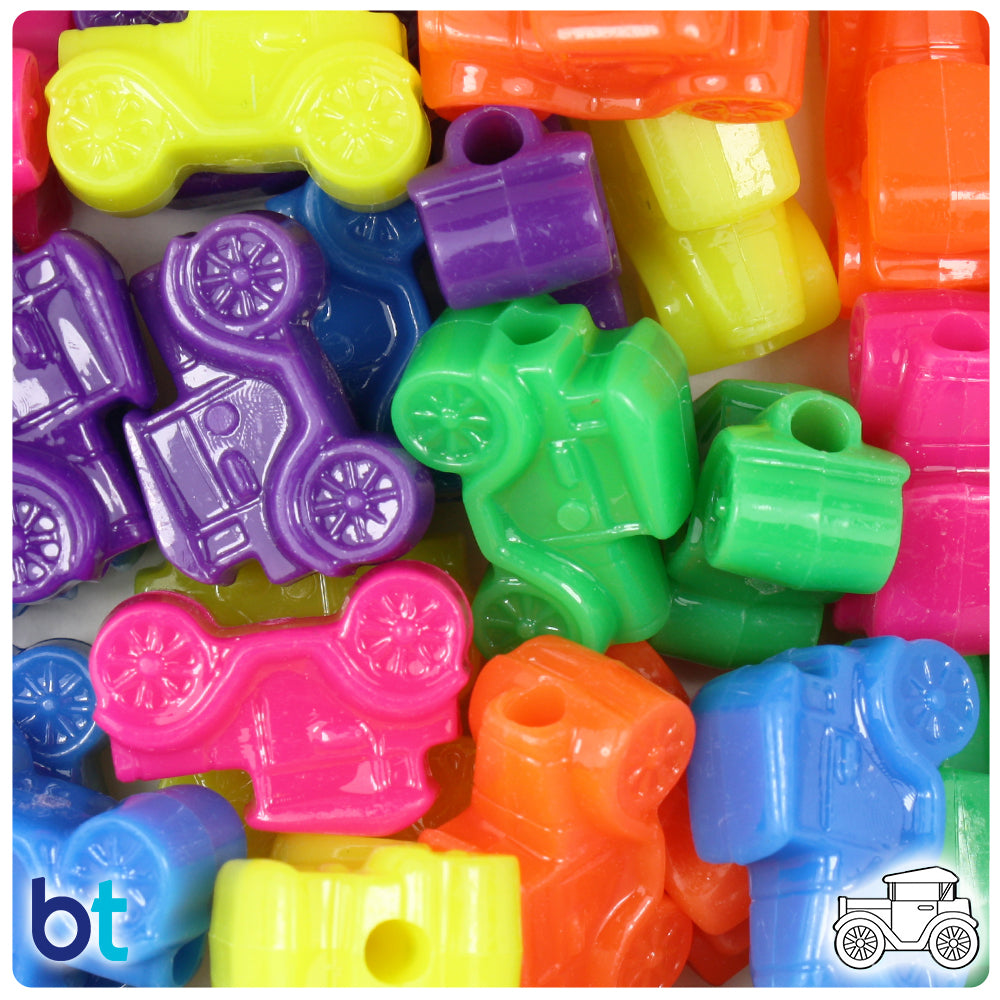 Neon Bright Mix 25mm Car Pony Beads (24pcs)