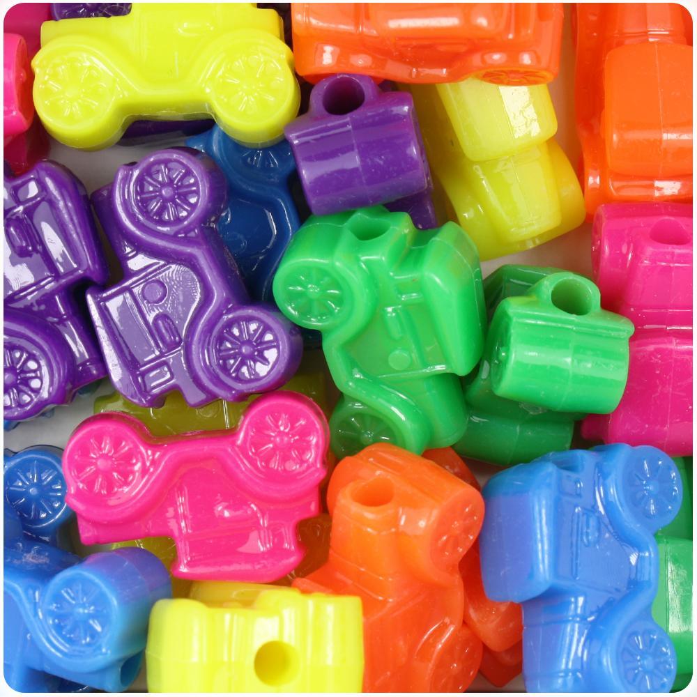 Neon Bright Mix 25mm Car Pony Beads (8pcs)