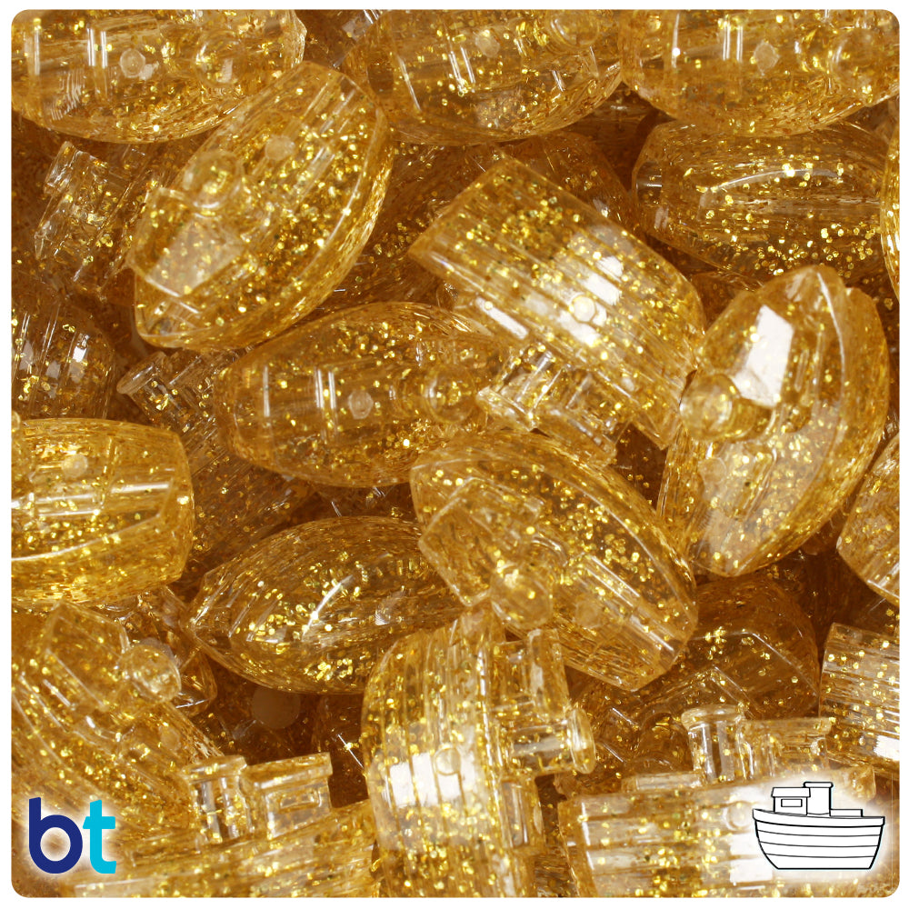 Gold Sparkle 25mm Boat Pony Beads (24pcs)