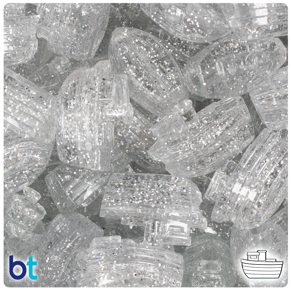 Silver Sparkle 25mm Boat Pony Beads (24pcs)