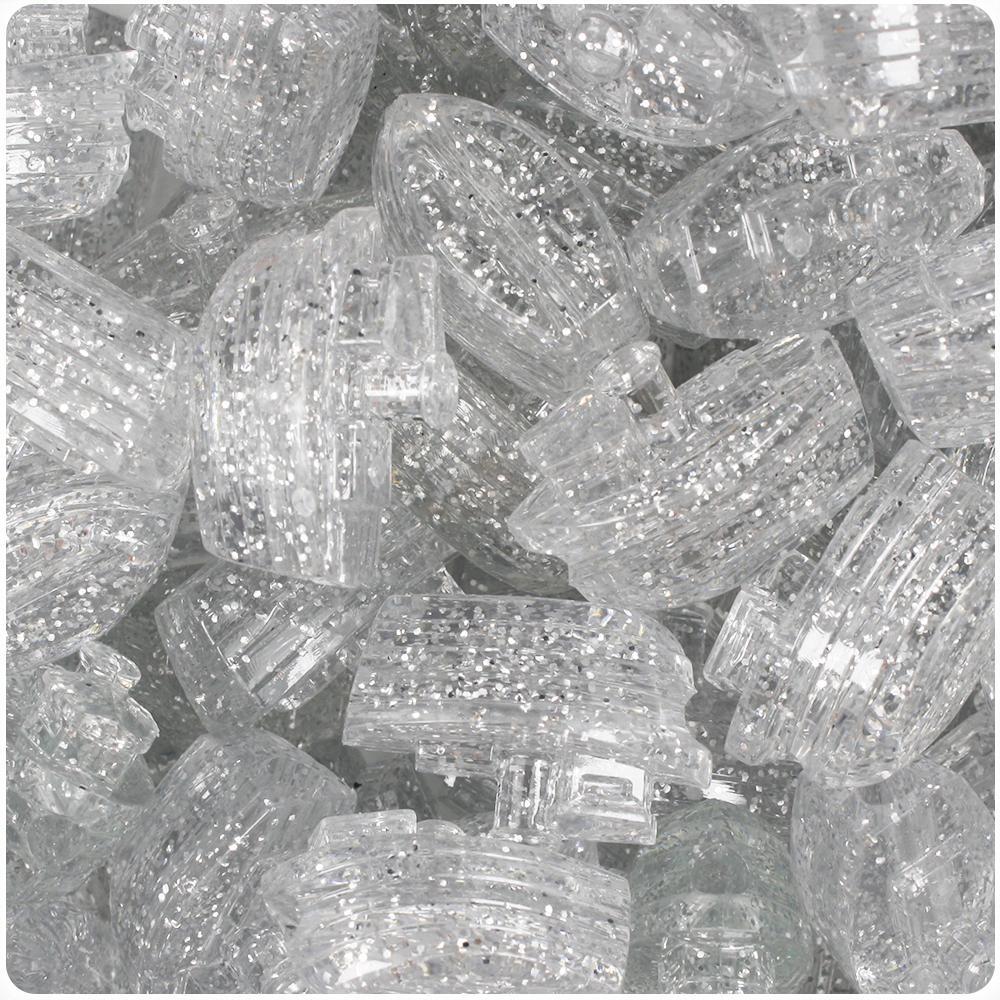 Silver Sparkle 25mm Boat Pony Beads (8pcs)