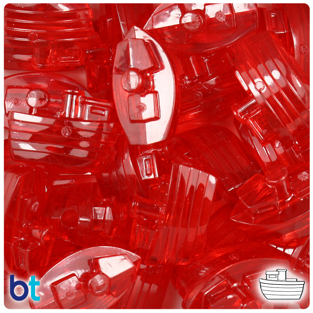 Ruby Transparent 25mm Boat Pony Beads (24pcs)