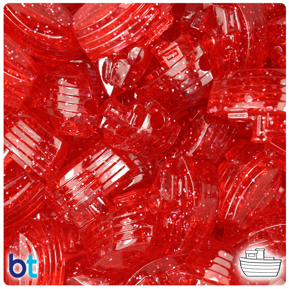 Ruby Sparkle 25mm Boat Pony Beads (24pcs)