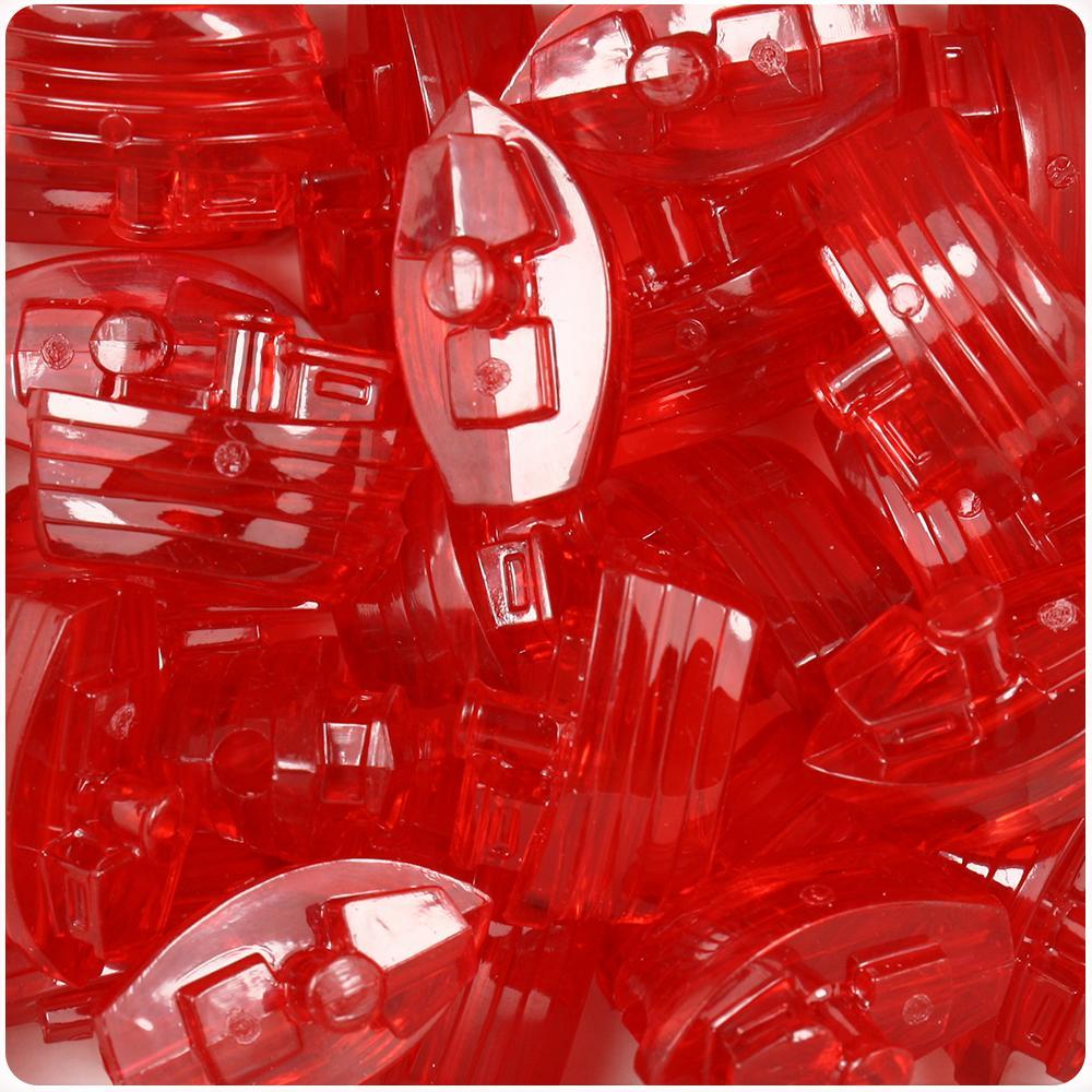 Ruby Transparent 25mm Boat Pony Beads (8pcs)