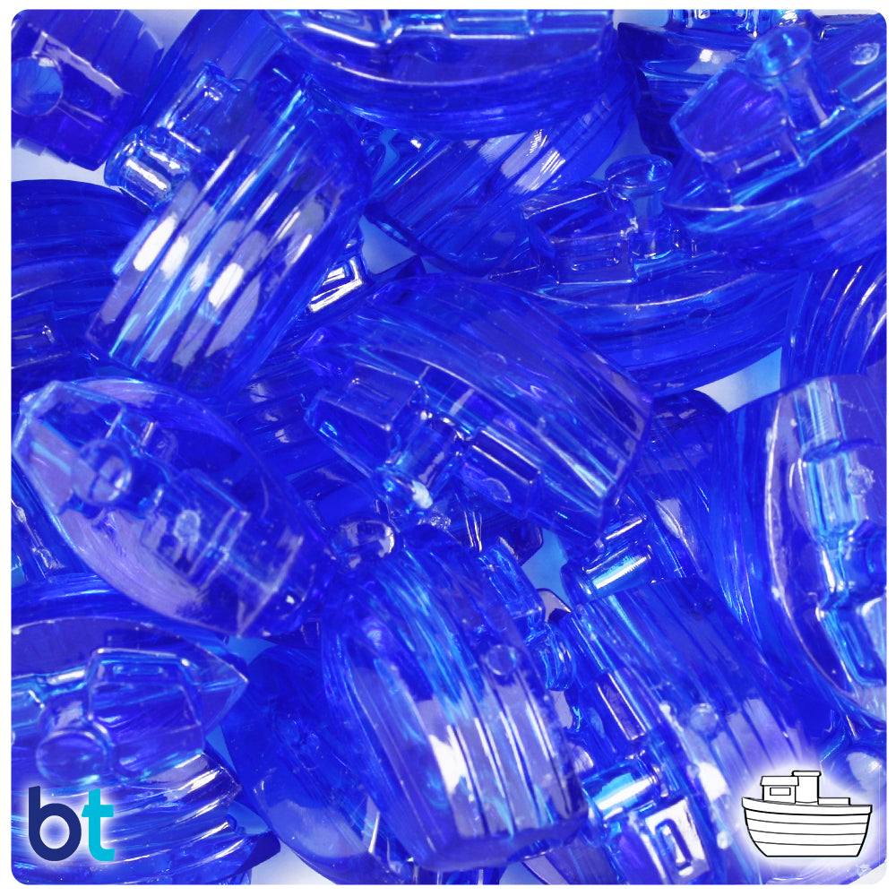 Dark Sapphire Transparent 25mm Boat Pony Beads (24pcs)