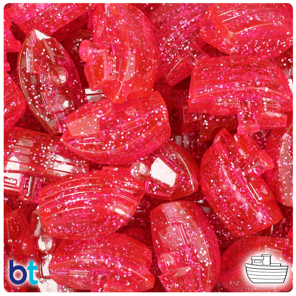 Hot Pink Sparkle 25mm Boat Pony Beads (24pcs)