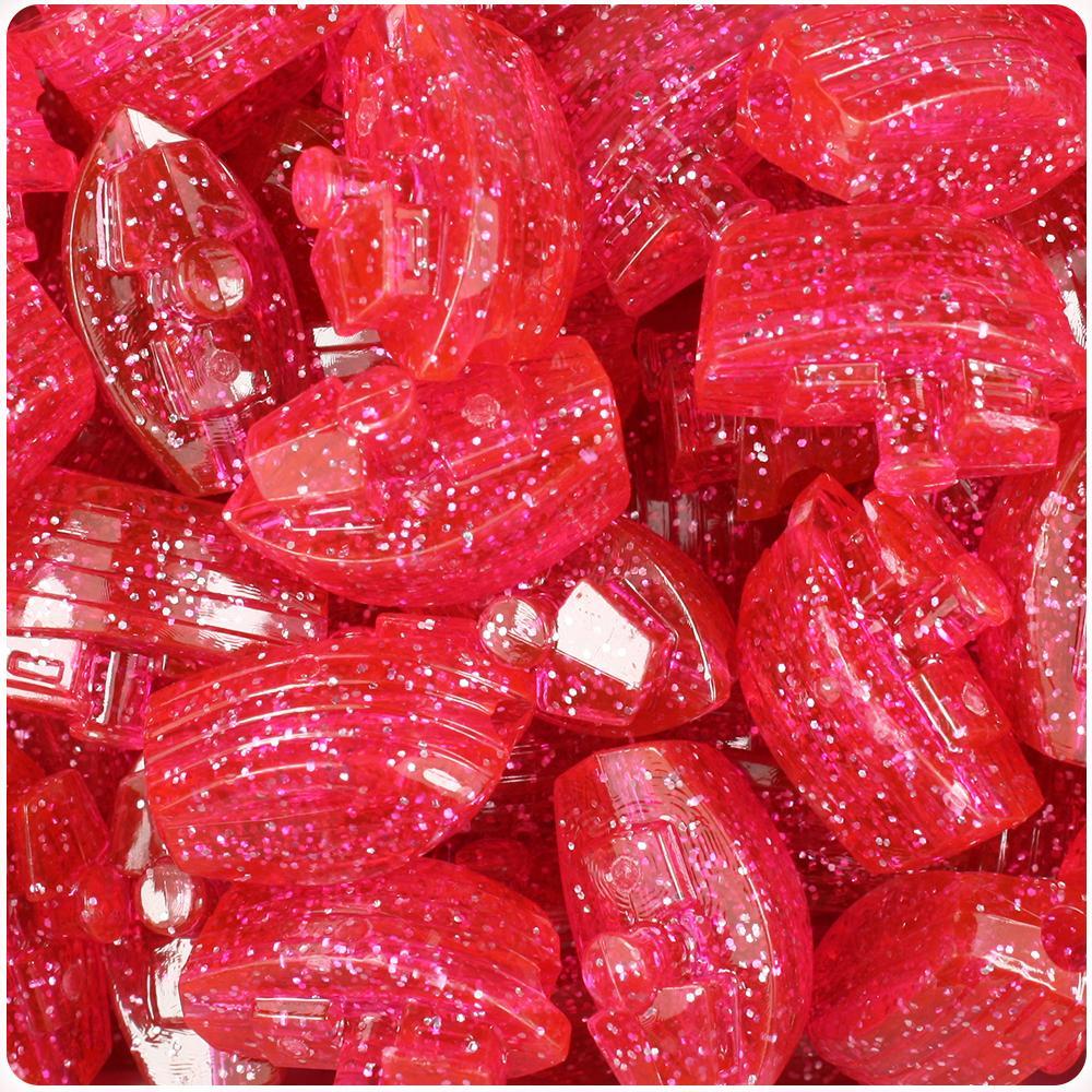 Hot Pink Sparkle 25mm Boat Pony Beads (8pcs)