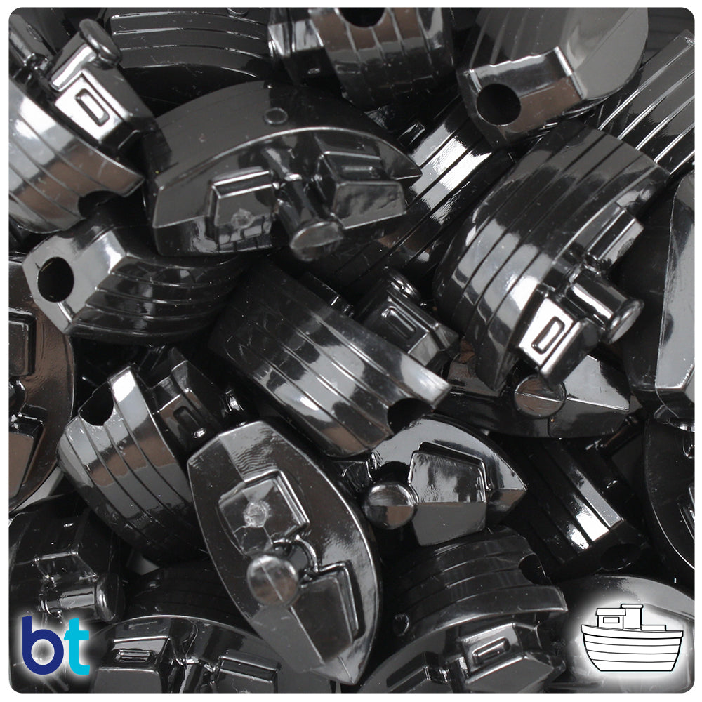 Black Opaque 25mm Boat Pony Beads (24pcs)