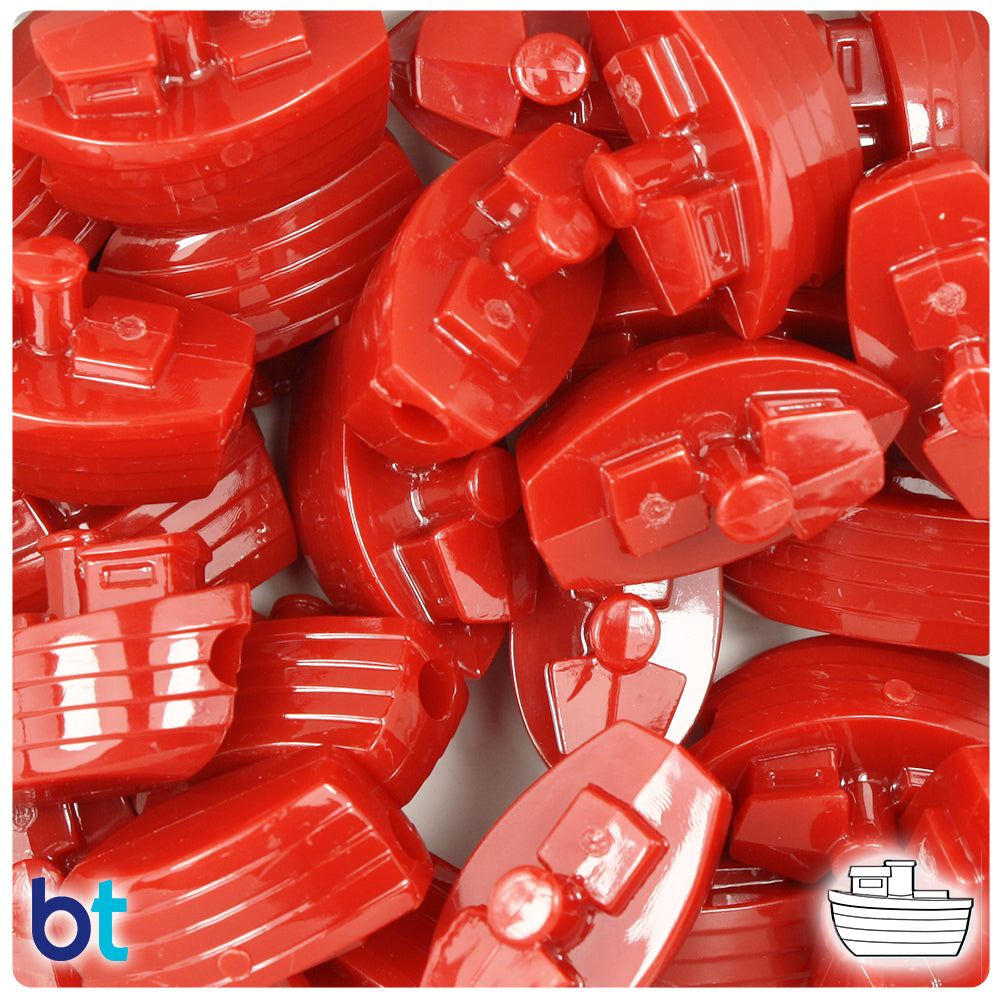 Red Opaque 25mm Boat Pony Beads (24pcs)