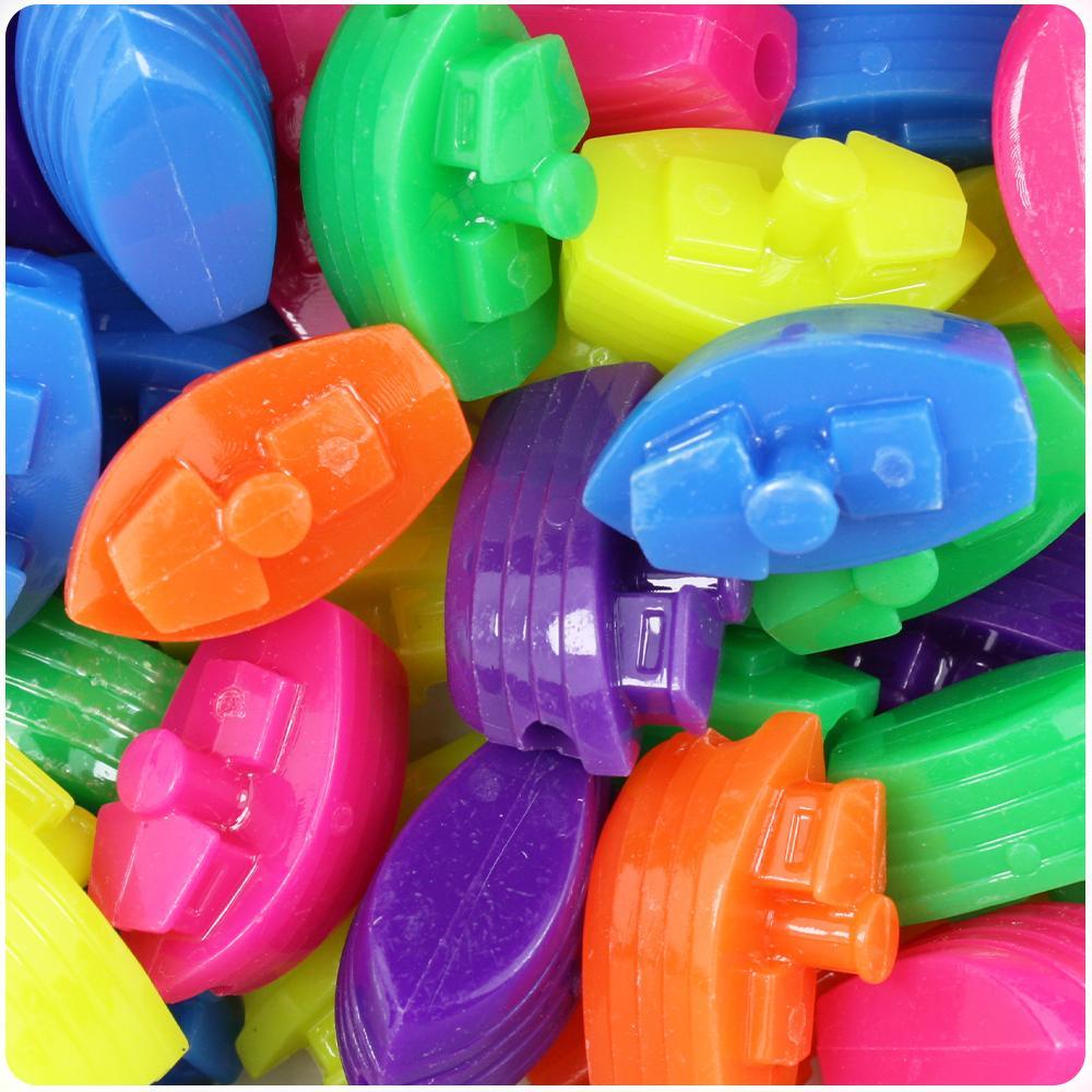 Neon Bright Mix 25mm Boat Pony Beads (8pcs)