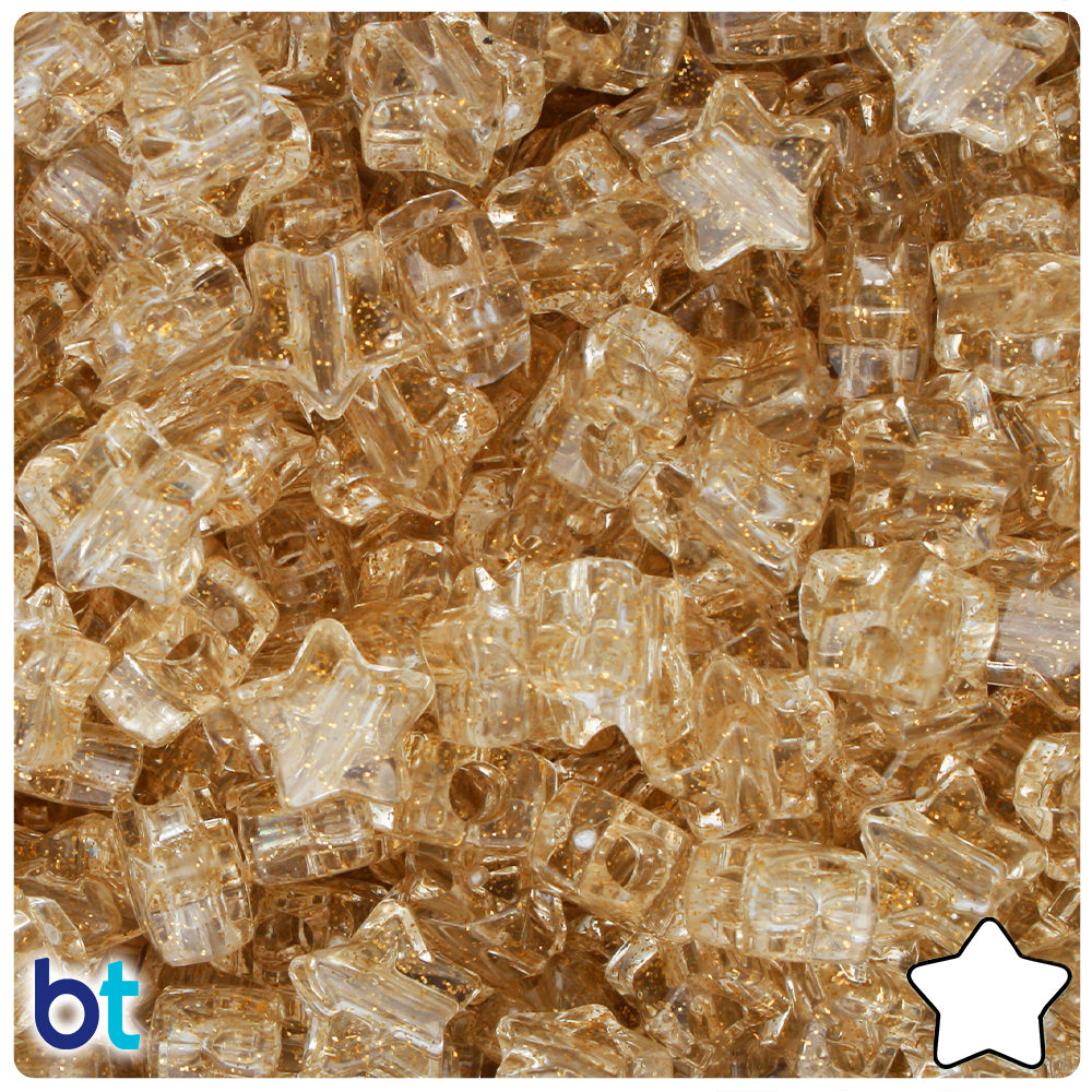 Gold Sparkle 13mm Star Pony Beads (50pcs)