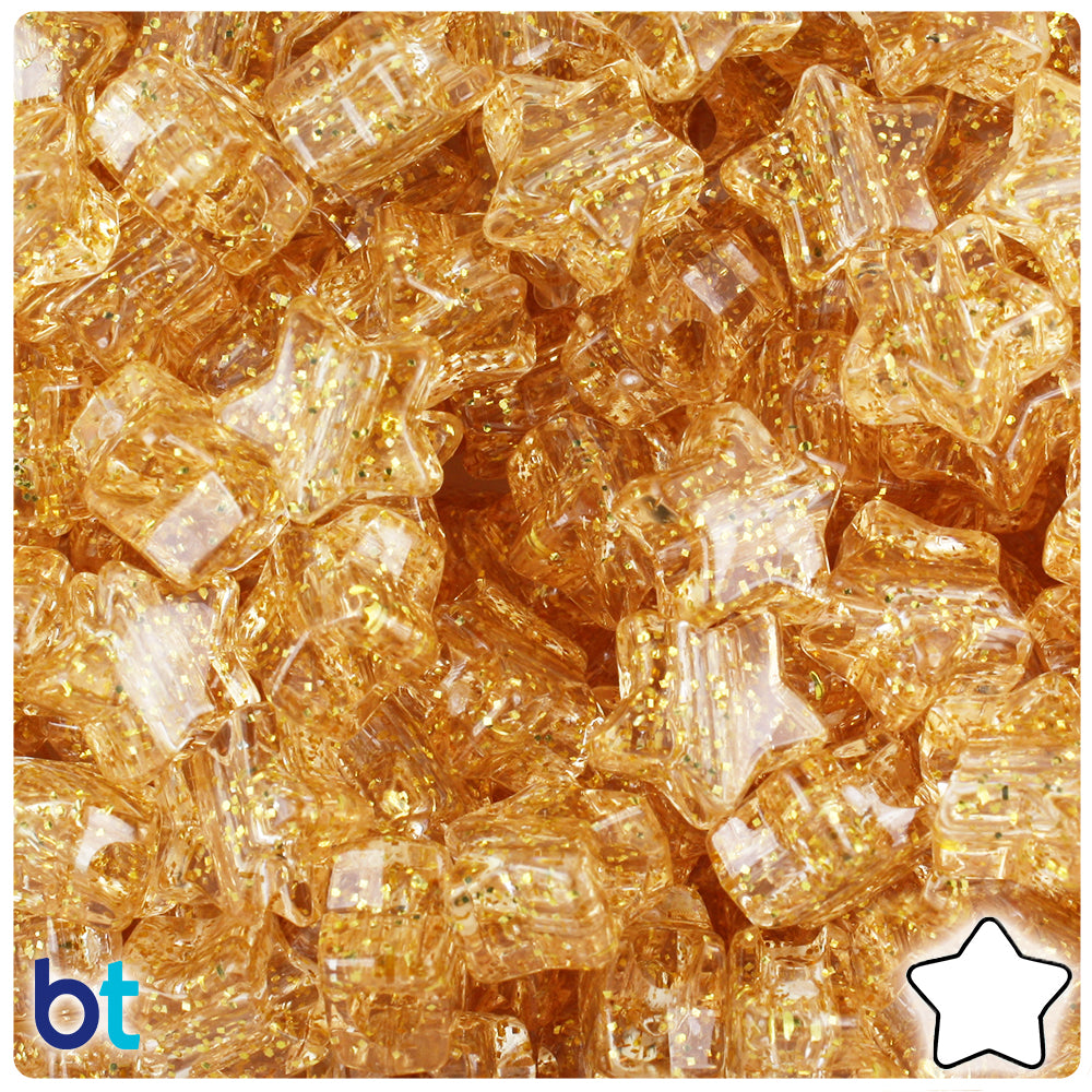 Gold Sparkle 13mm Star Pony Beads (250pcs)