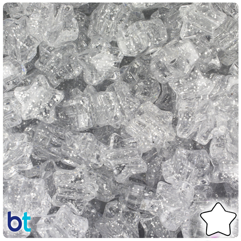 Silver Sparkle 13mm Star Pony Beads (250pcs)