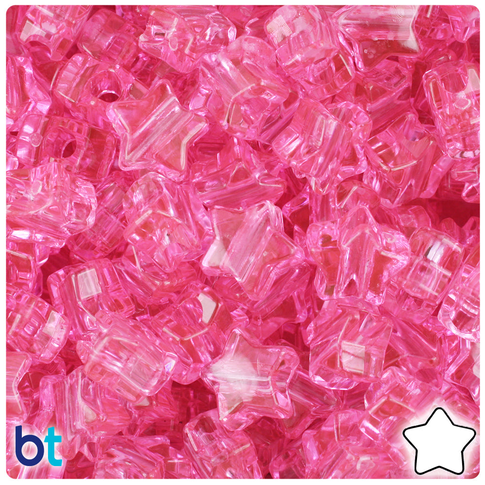 Pink Transparent 13mm Star Pony Beads (250pcs)