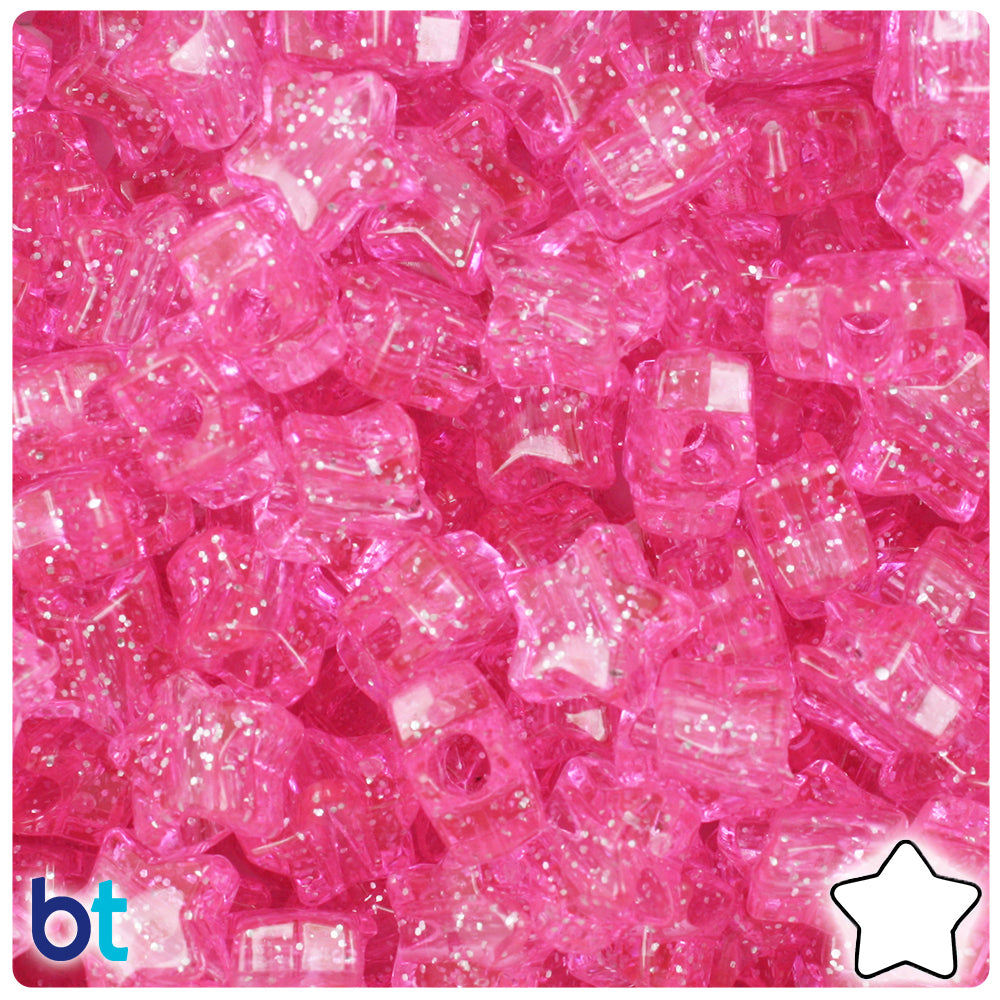 Pink Sparkle 13mm Star Pony Beads (250pcs)