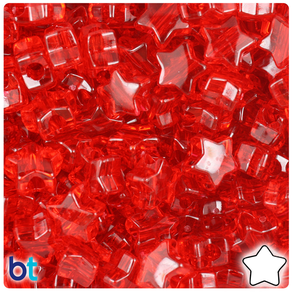 Ruby Transparent 13mm Star Pony Beads (250pcs)