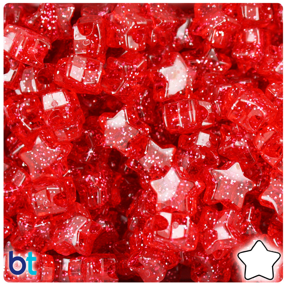 Ruby Sparkle 13mm Star Pony Beads (250pcs)